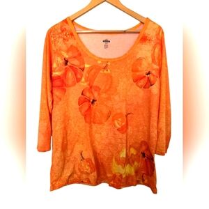 Way To Celebrate Orange Floral Pumpkin Women's Top Size XL